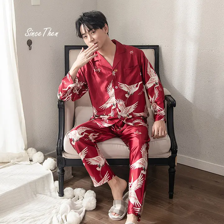 Đồ ngủ nam Pijama lụa cao cấp mặc nhà hồng hạc đỏ