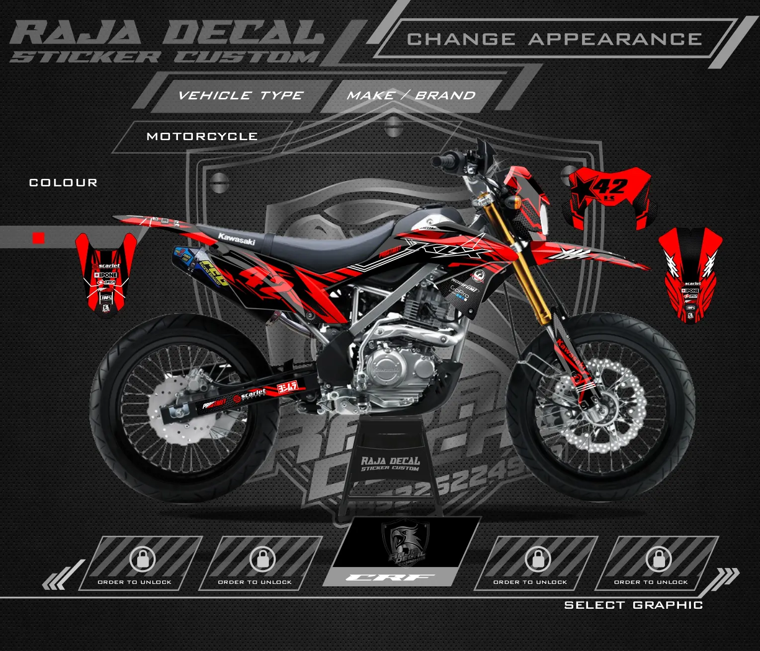 Decal Sticker Kawasaki KLX BF Extreme 150L Fullbody Stiker Dekal KLX BF Custom Desain Supermoto Racing Kode 010