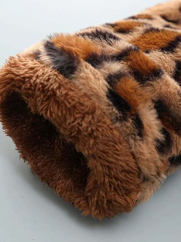 Toddler Girl's 3d Ear Decor Leopard Print Button Front Plush Hooded Winter Coat, Cute Long Sleeve Outerwear for Fall & Winter, Kids Clothes for Daily Wear 6