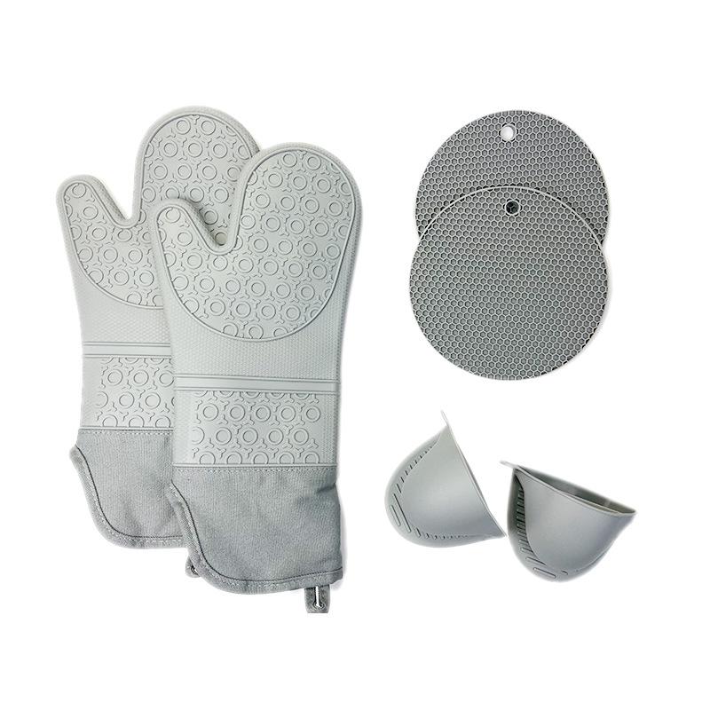 Product Introduction of Silicone Heat Insulation Oven Gloves Microwave Oven High Temperature Resistant Thickened Kitchen Insulation Gloves Honeycomb Mat Handbag 6-Piece Set 19