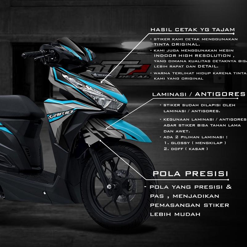 (BISA COD) Decal Sticker Vario led 125 150 full body - Dekal Stiker Striping lis Vario 2015/2016/2017 Desain Techno - Sudah Antigores dan Anti Luntur 1