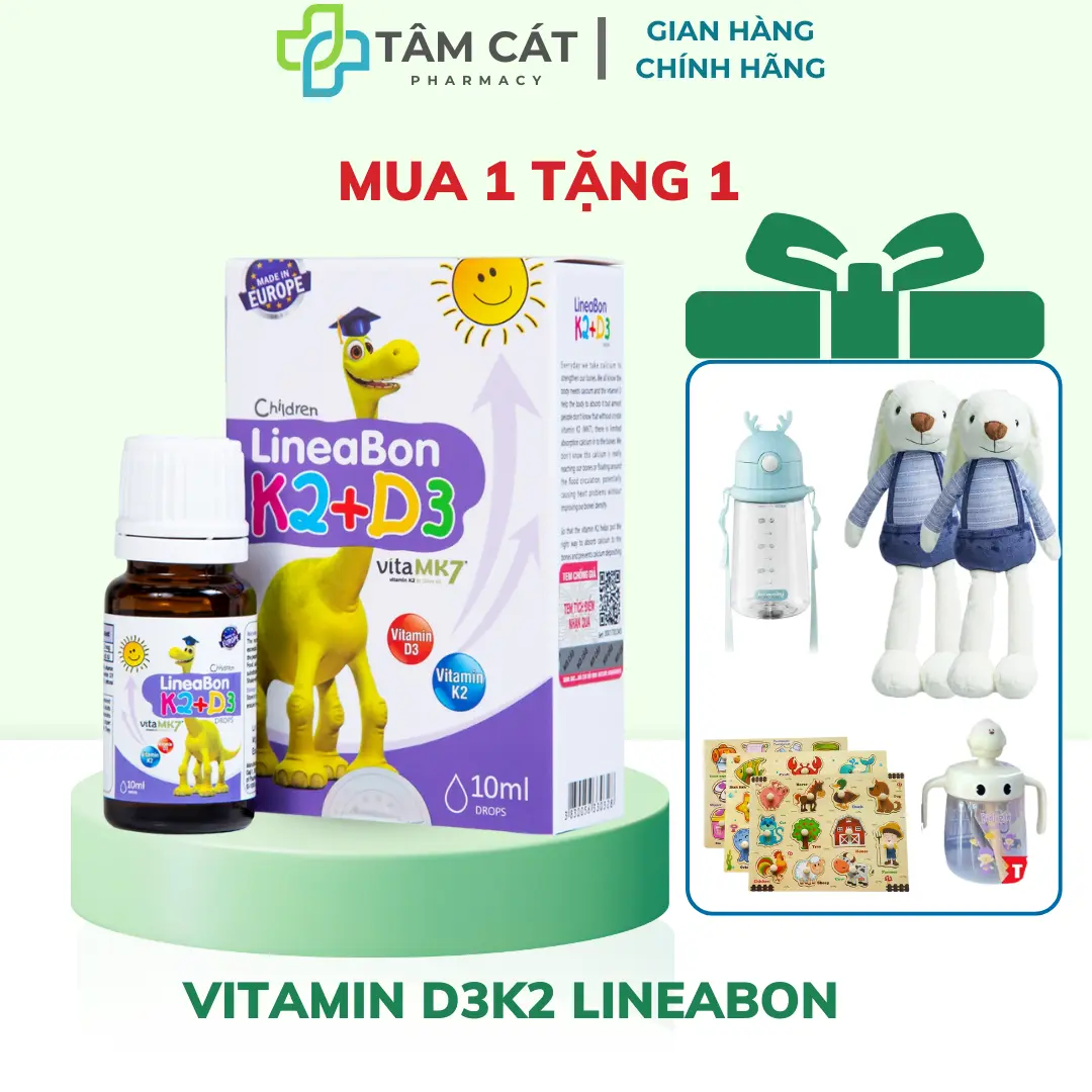 (MUA 1 TẶNG 1) Vitamin D3k2 Lineabon, giúp bổ sung D3K2 cho bé, tăng cường hấp thu canxi - CHÍNH HÃNG+TÍCH ĐIỂM