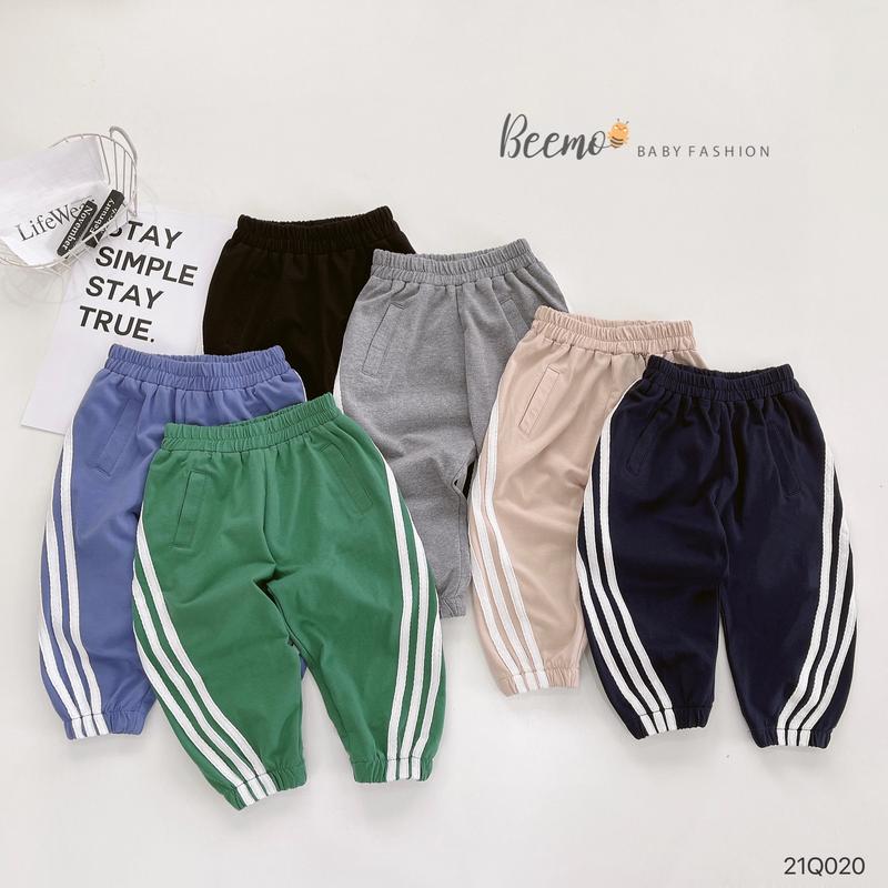 Quần dài dáng thể thao Beemo cho bé trai, bé gái kẻ sọc 3 vạch mềm mại - 21Q020, quần áo trẻ em, quần dài bé trai, quần dài cho bé, quần dài cotton cho bé, quần đi học cho bé trai, quần đi học cho bé gái, quần dài cho bé đi chơi, quần dài thun cho bé