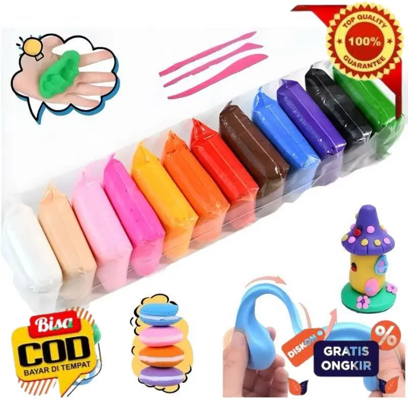 [TR] Zipper Clip Clay Mainan Lilin Anak 1pack Isi 12 Warna Mainan Anak Slime Clay Polymer Belajar Sensory Dari Rumah Toys