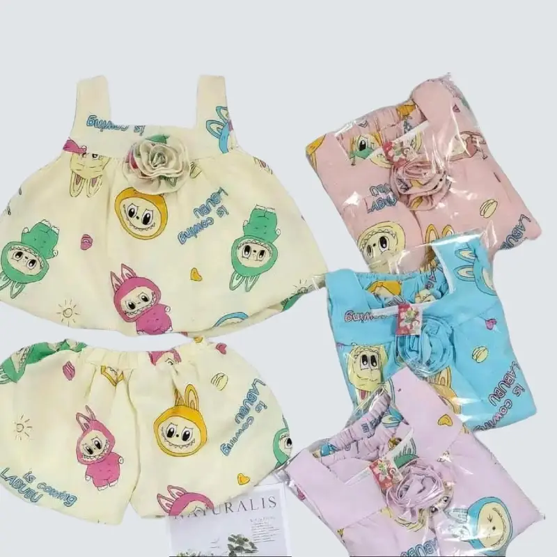 Combo 3 bộ áo quần hai dây bản to vải đũi xốp mềm mịn ,mát mẻ ,giành cho bé gái 6