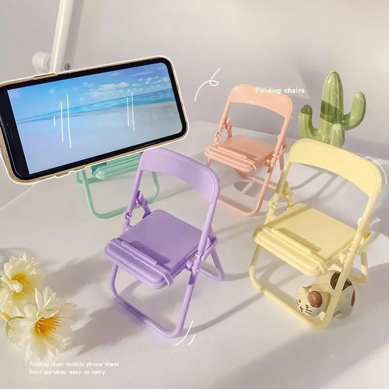 Creative small chair mobile phone holder cute desktop ornament bench holder mini lazy chasing drama mobile phone holder