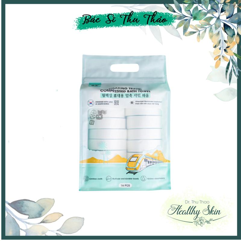 [ Túi 16 cái] Khăn tắm nén cotton mềm mịn an toàn với mọi làn da DR.SERA RELAXING TRAVEL COMPRESSED BATH