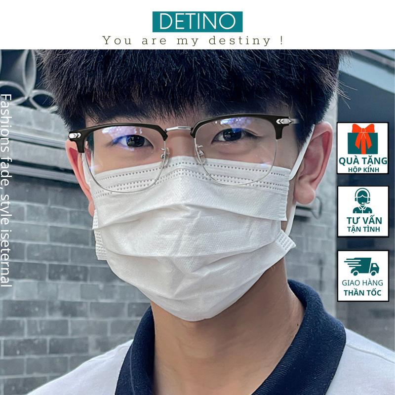  Mắt kính nam thời trang - gọng kính cận cạnh vuông tròn kim loại không độ chống ánh sáng xanh và tia UV đẹp DETINO K11 