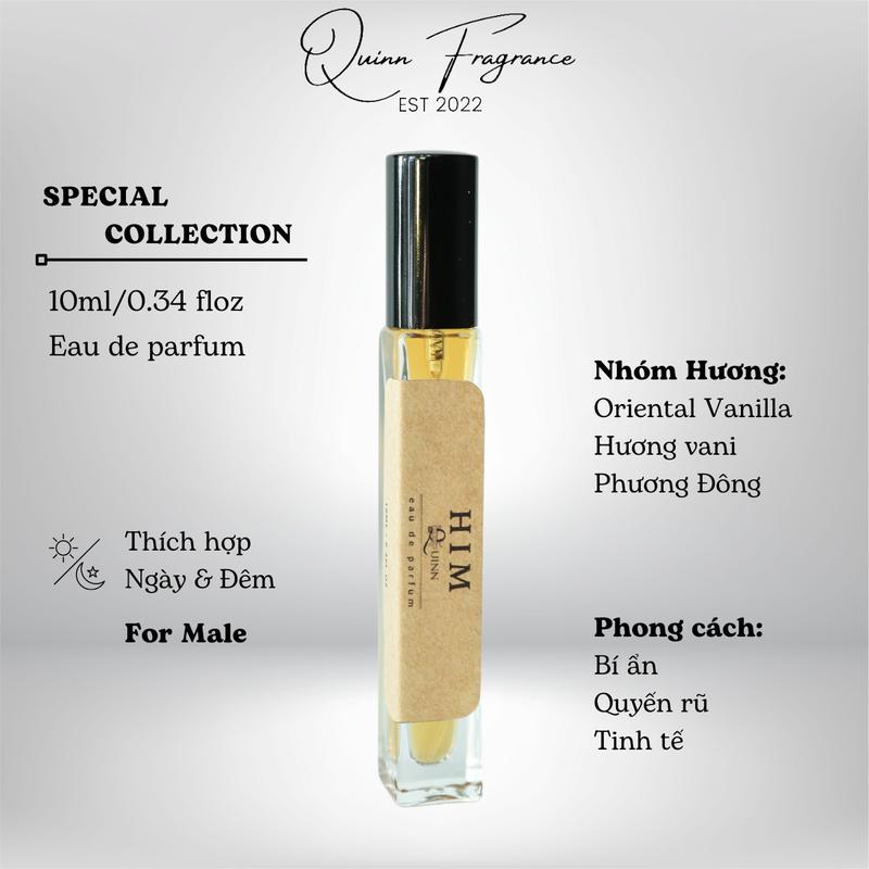 Nước Hoa Nam QUINN FRAGRANCE - HIM Chai 10ml Hương Vanilla Ngọt Ngào Quyến Rũ, Cuốn Hút, Lưu Hương 6-8h Xịt Thơm Perfume Cosmetic