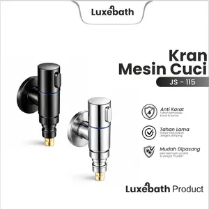 LuxeBath Kran Tembok Mesin Cuci Otomatis JS-115 Hitam Stainless Steel 1/2 Inch Anti Bocor Auto Stop Multifungsi