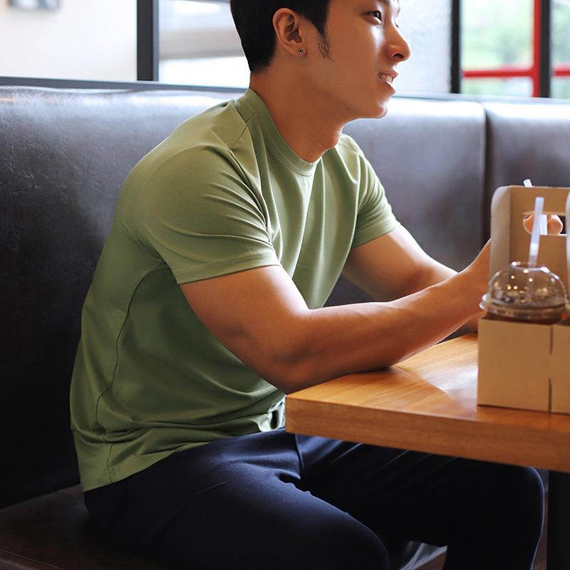 Product Introduction of 1Pcs Men's Summer Solid Color Slim Fit Elastic Loose Sports Short Sleeve 26