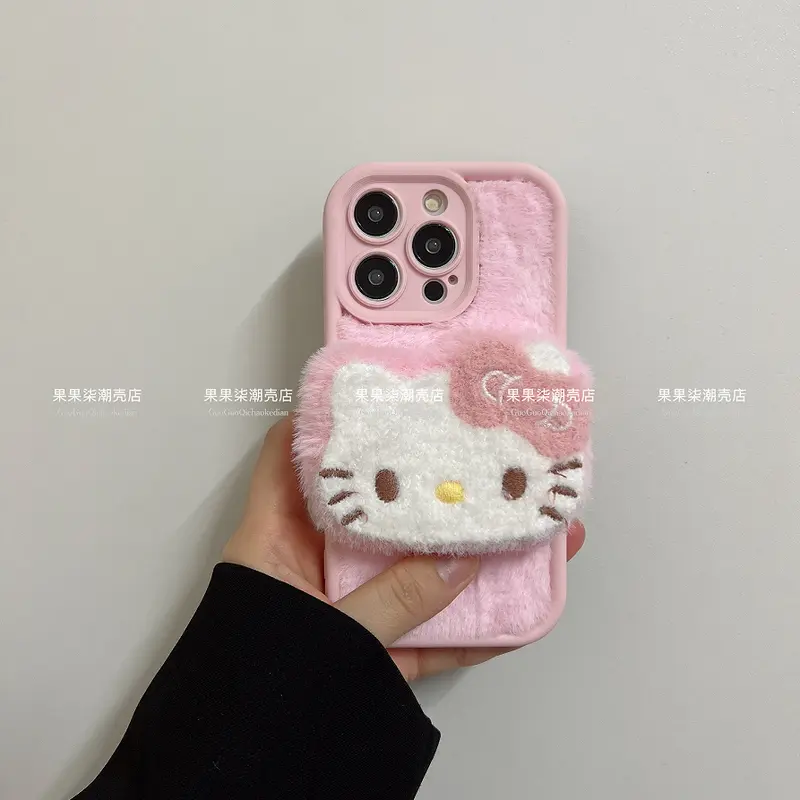 Ốp Điện Thoại Apple 16, Thiết Kế Kitty Mặt To Nhồi Bông Màu Hồng, Có Dây Đeo Buộc, Dây Đeo Tay Iphone15promax, Thích Hợp Cho 14 / 13 Và 12 Nữ 3