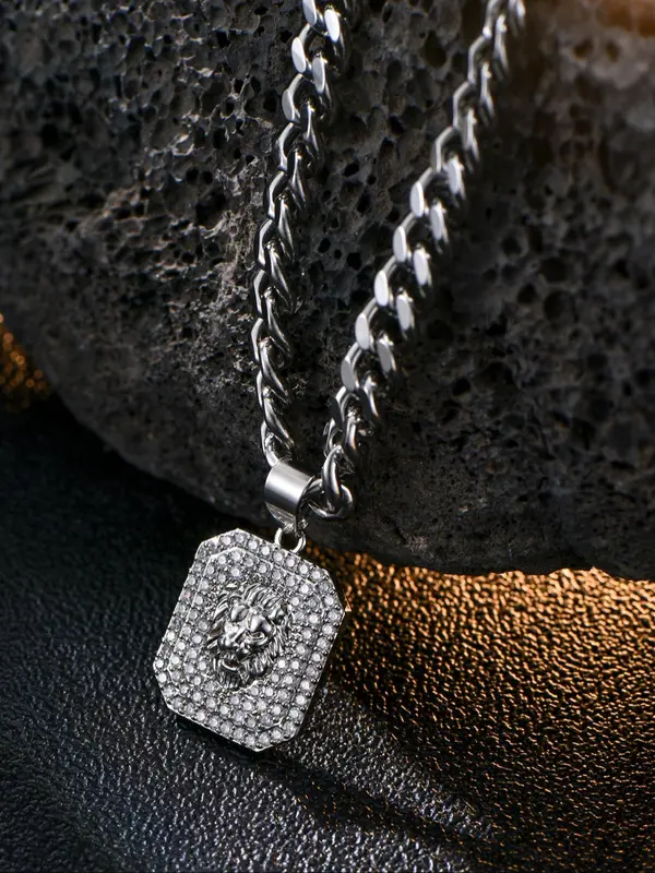 Men's Lion Design Pendant Necklace, Stainless Steel Jewelry for Party, Daily Clothing Decor, Trendy All-match & Exquisite Jewelry for Birthday Gift 5