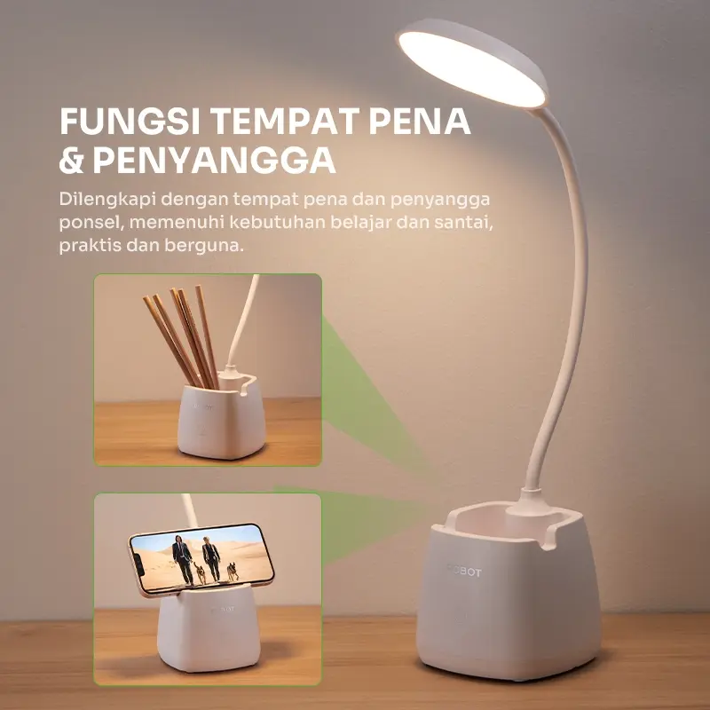 ROBOT Lampu Meja Belajar RT-DL02 Fleksibel Rechargeable Multifungsi - Garansi 1 Tahun 3