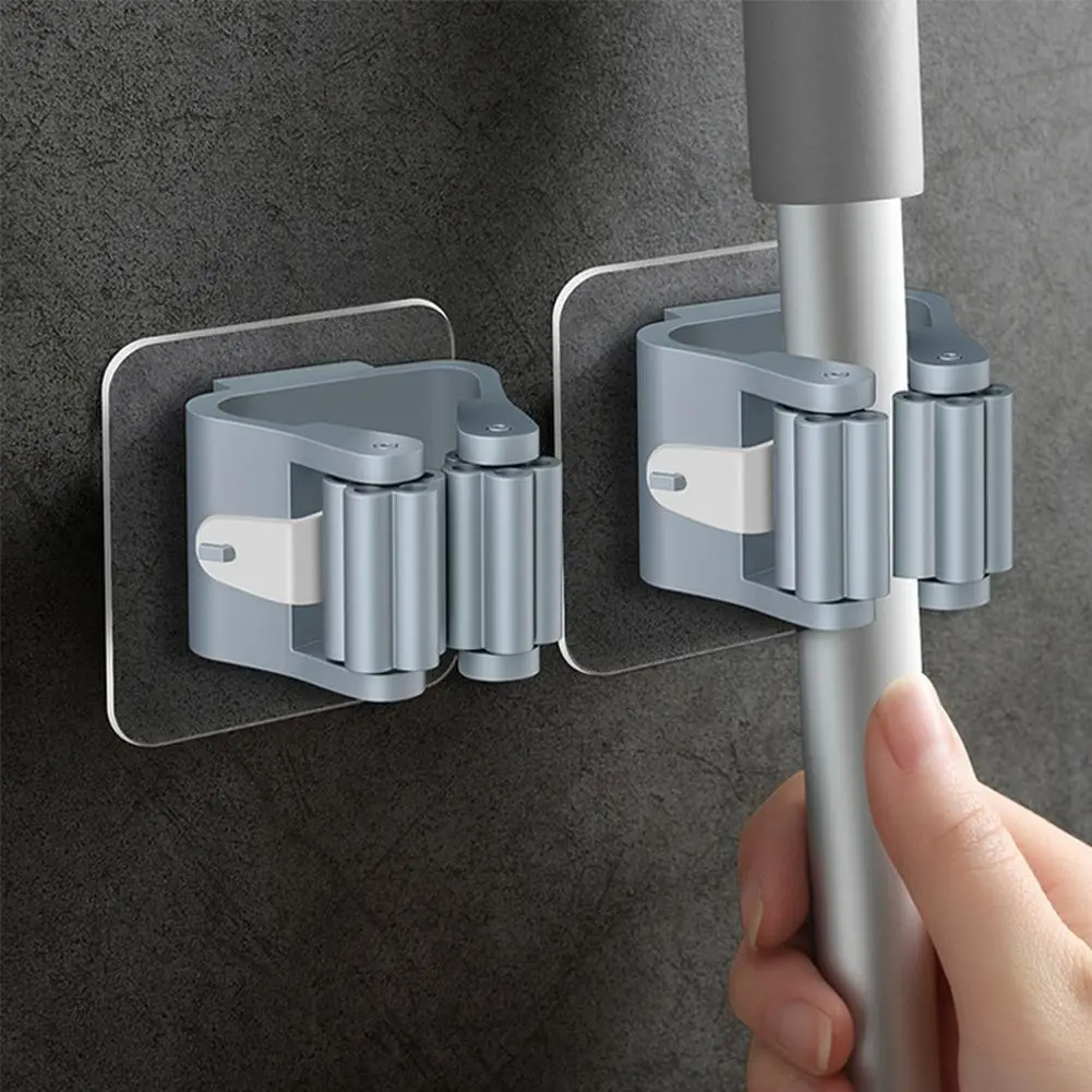 Kẹp Treo Chổi Lưu Trữ Trên Tường, Móc Treo Cây Lau Nhà Liền Mạch, Dụng Cụ Sắp Xếp Phòng Tắm Và Nhà Bếp, Giá Đỡ Cây Lau Nhà, Miếng Dán Tường Phòng Tắm