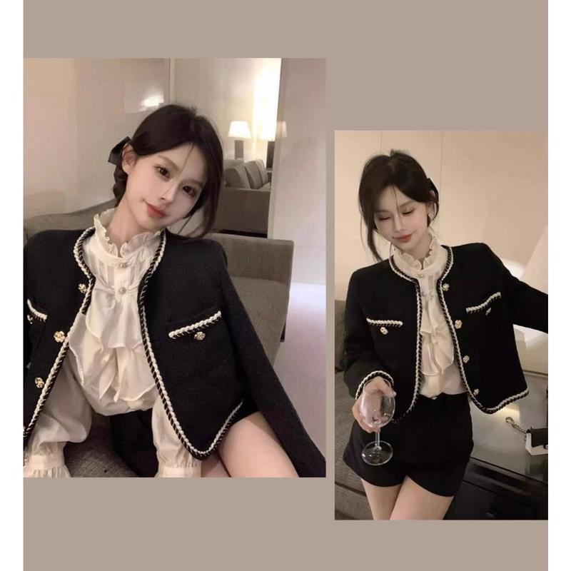 Áo dạ tweed phối viền thừng trắng dáng ngắn HÀNG QCCC dày dặn tiểu thư sang chảnh CÓ BIG SIZE MIHN SP22