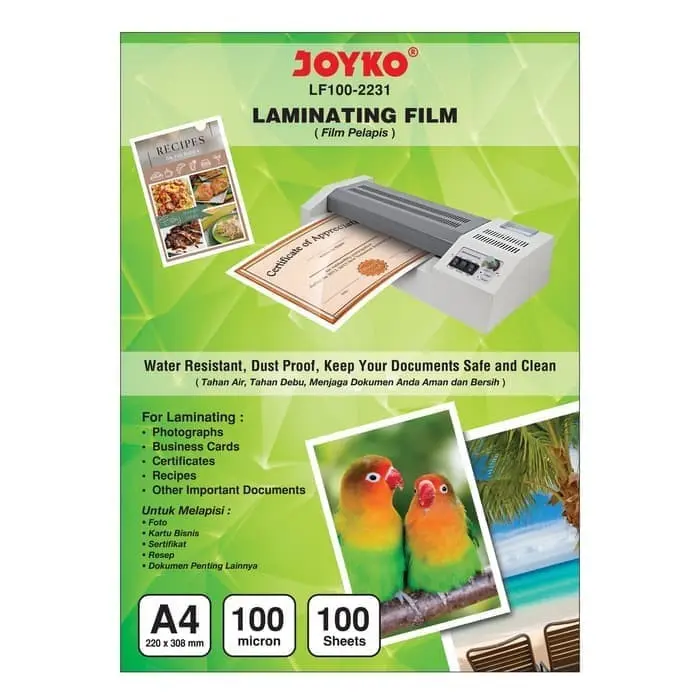 Laminating Film A4 100micron JOYKO/Plastik Laminating A4/Plastik Press Plastik