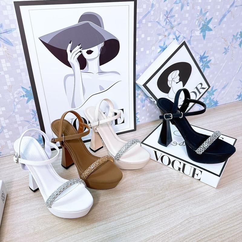  MT 004 _ Mẫu dép đúp  sandan bản ngang  xoàn  gót  cao  12p Shoes GiàY DéP Nữ giày  cao Cao Su Sandal 