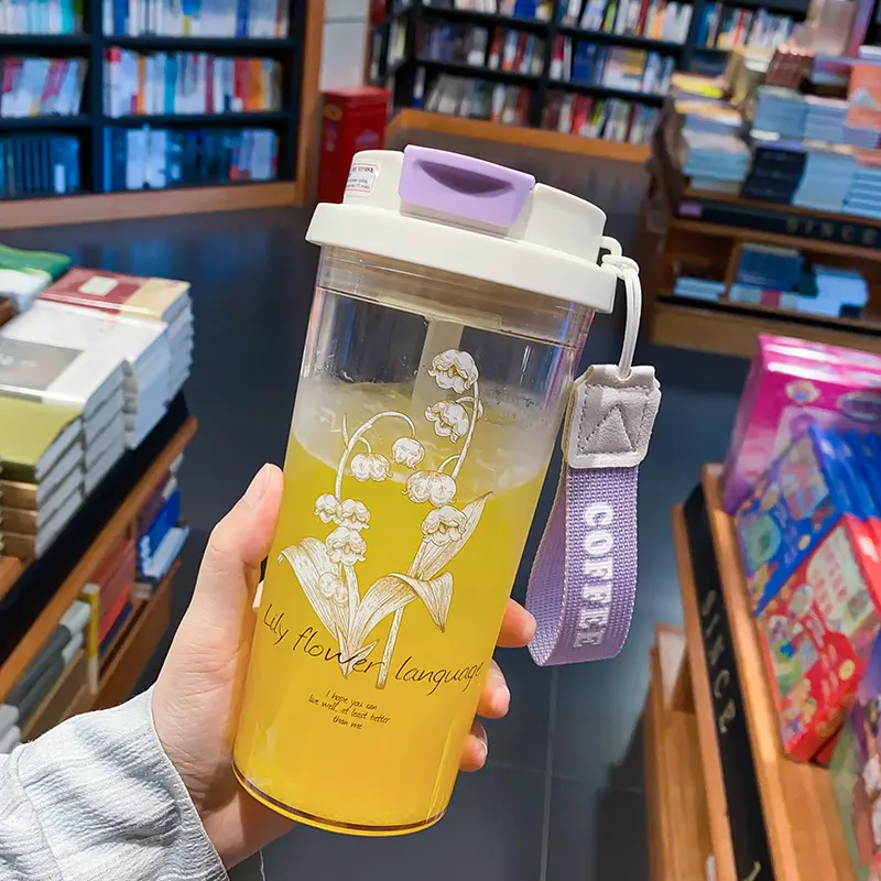 Cốc uống cafe, uống nước 2 lớp kèm nắp xoay có lỗ cắm ống hút 580ml Cổ phiếu vận chuyển nhanh chóng 6