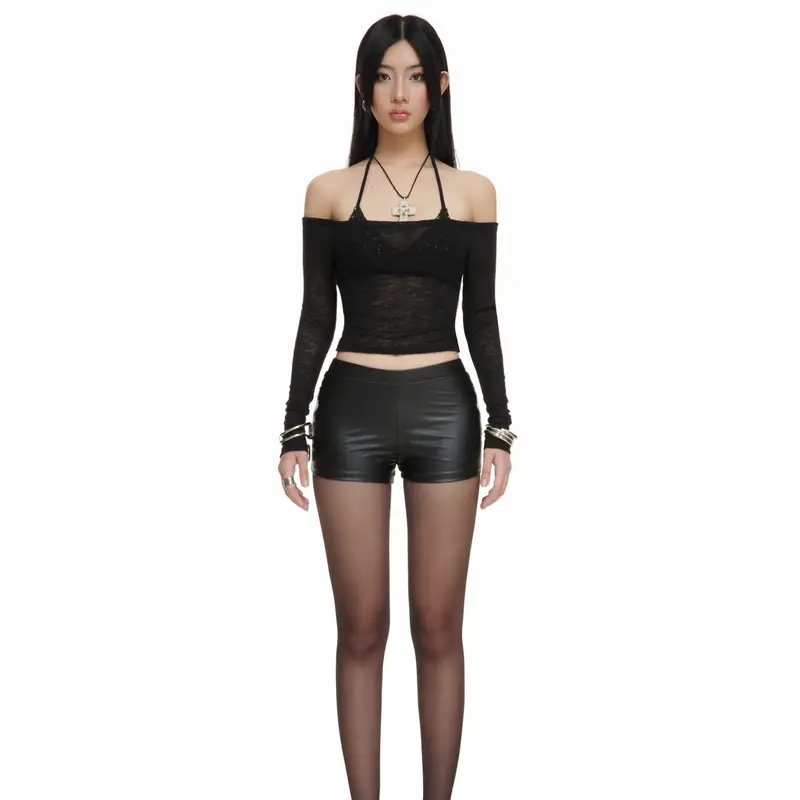 DAZZEL TOP - Set áo thun tay dài trễ vai phối áo bra kim sa lấp lánh (kèm áo trong) 3