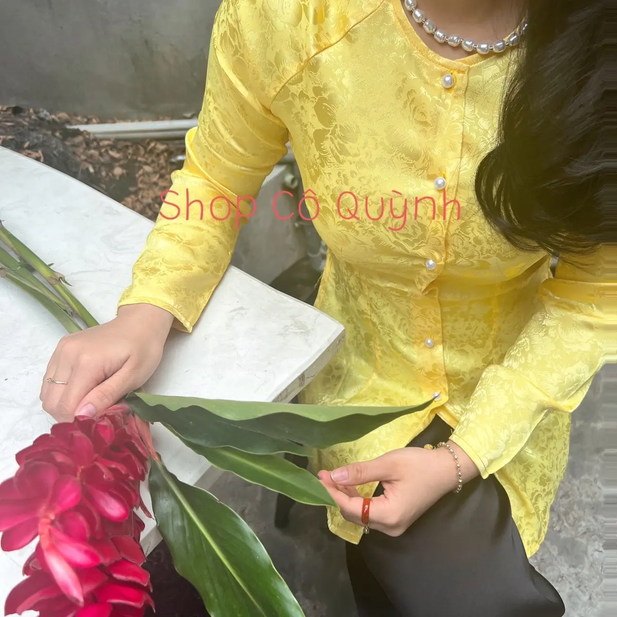 BỘ BÀ BA GẤM HOA HỒNG Tay dài Có hoa Nữ Áo Top Women Sơ Mi Shirt