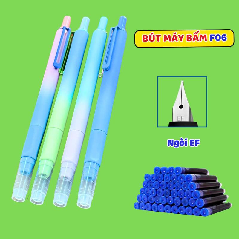 Bút Máy #EF (06) Bấm Ngòi 0.38mm, dùng cho học sinh Tiểu Học 1-5 (Tặng kèm 50 ống mực)+ piton bơm mực lọ