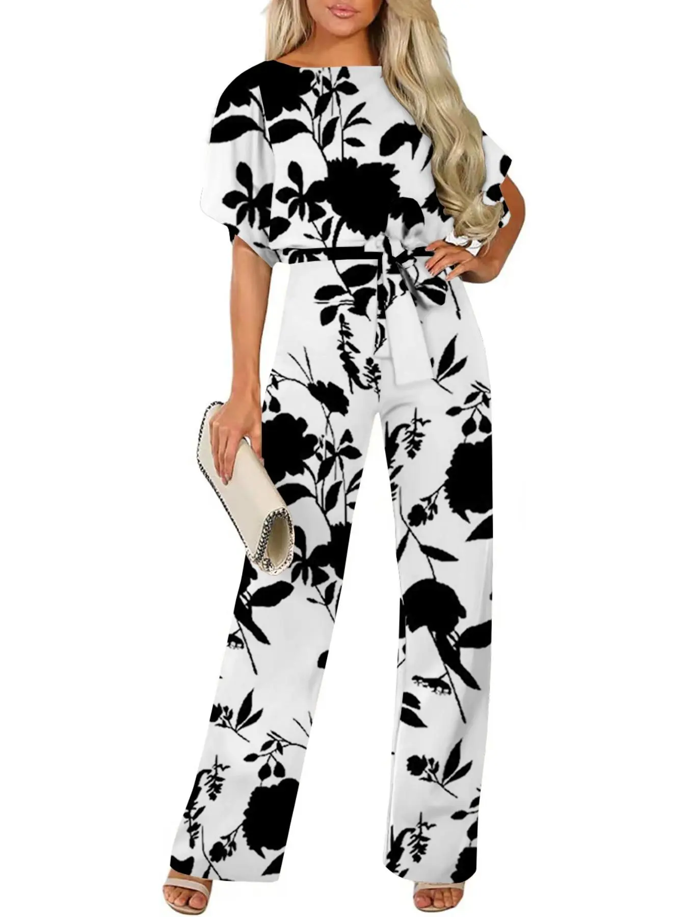 Women's Floral Print Jumpsuit, Casual Fashion Jumpsuit for Summer, Women's Jumpsuit for Daily Wear