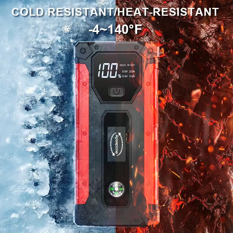 12V High-current Portable Jump Starter Kit, Car Battery Jump Power Pack, USB Fast Charging, Built-in LED Light, Compass Included, Battery Storage Box 7