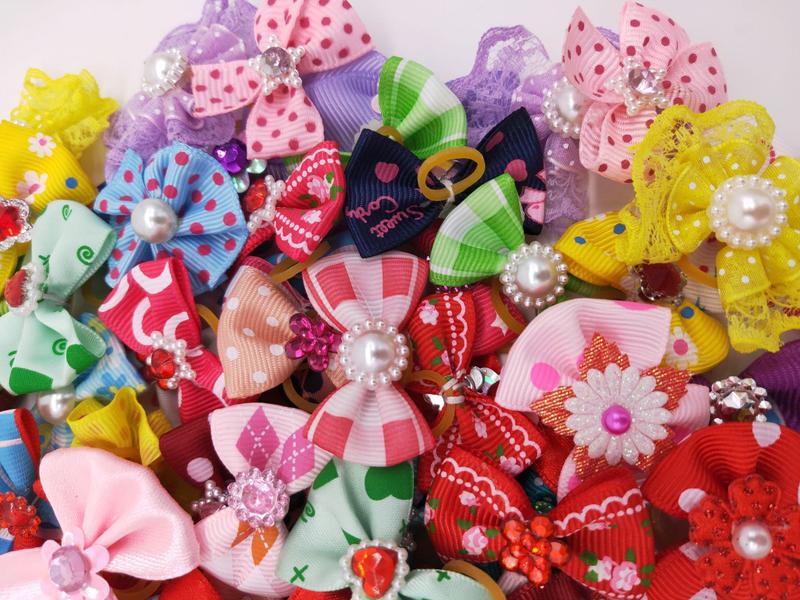 Product Introduction of 50/100 pcs New Pet Pet Dog Cat Hair Bows Rubber Bands Rubber Bands Diamond Dog Accessories Small Dog Pet Supplies Cute 12