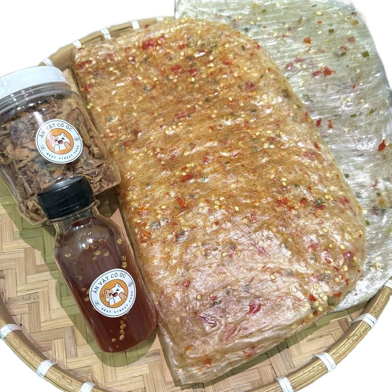 Combo 500g Bánh Tráng Dẻo Cay Phơi Sương, 100g Hành Phi, 100g Sốt Tắc AnVatCoUc Ăn Vặt Food Nước Sốt