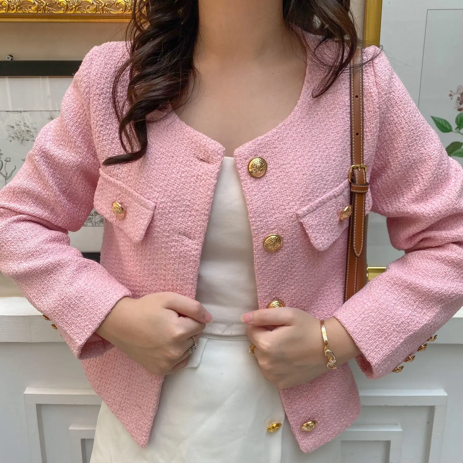 MOLLA BLAZER TWEED KOREA/Yuri PINK/Cardigan Korea