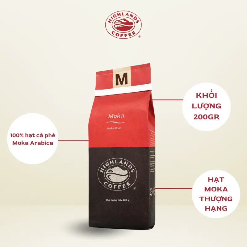 Cà phê rang xay Moka Highlands Coffee gói 200g Cafe 3
