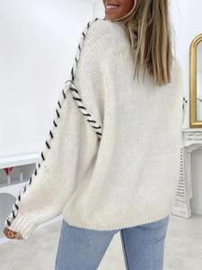 【Plus Size】 Colorblock Drop Shoulder Sweater, Casual Long Sleeve Round Neck Jumper for Fall & Winter, Women's Clothing for Daily Wear
