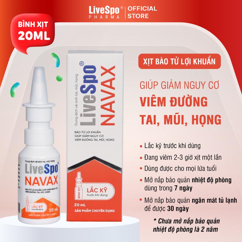 Bình xịt LiveSpo NAVAX 20ml cho trẻ viêm đường tai, mũi, họng, - Nước muối sinh lý cho Trẻ chứa 20 tỷ bào tử lợi khuẩn