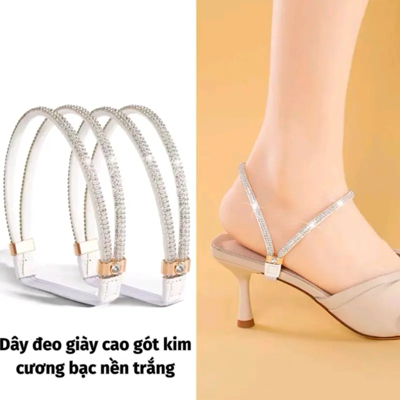 Quai giày chống rộng chống tuột gót chân đính đá sang trọng dây  cố định cao 1