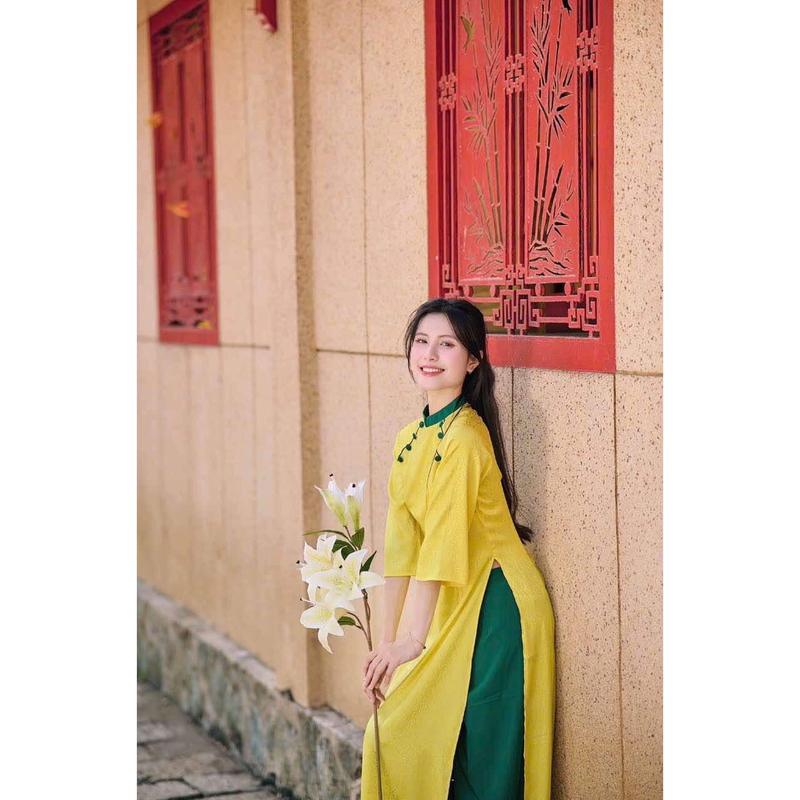 Áo dài cách tân  phối cổ tay lỡ như hình, sang trọng  dành cho nữ - Women Kem Sen Dress 1