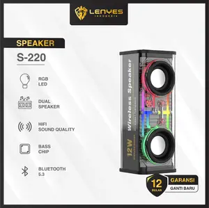 LENYES S220 12W Mini Transparan Wireless Speaker Bluetooth 5.3 Transparant RGB LED Light TWS Portable
