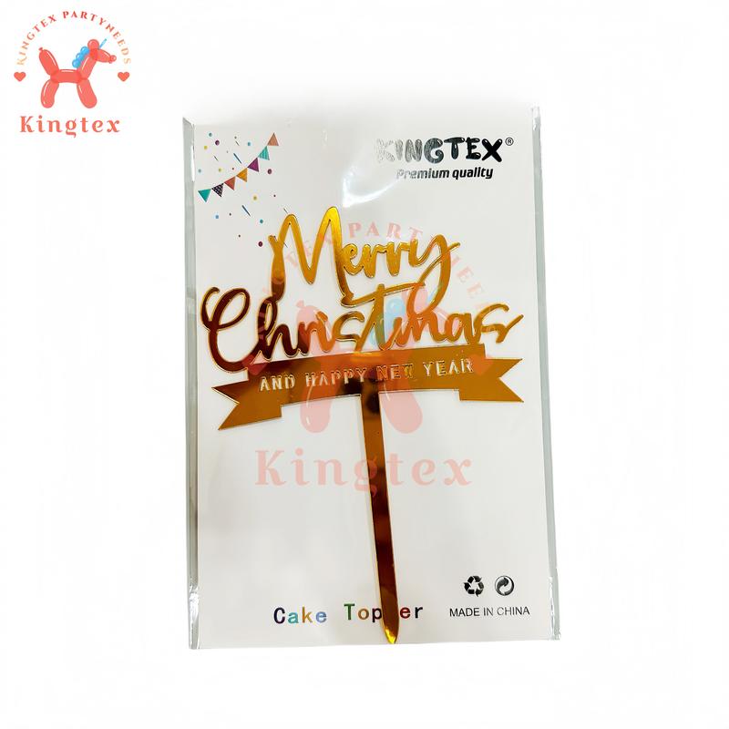 Product Introduction of 2025 Merry christmas cake topper gold mirror acrylic baking dessert props gift Ornaments x-mas Party decoration Kingtex party needs 4