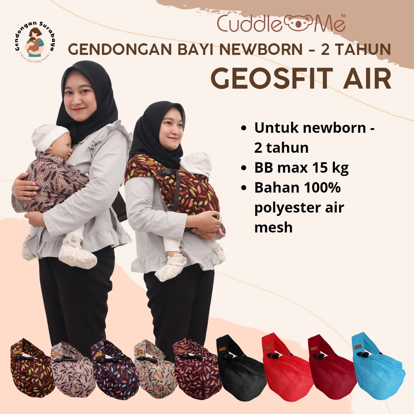 CuddleMe GeosFit Air Gendongan Bayi Mshape Newborn Toddler Simple Sling Pouch Air Mesh Bunda Empuk