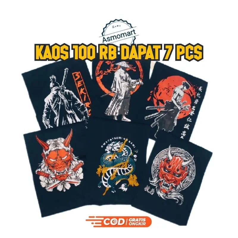 GROSIR 7 Kaos Distro Jepang Samurai Tokyo Anime Pria Wanita Sablon Soft Motif Luffy Baju Oblong 0