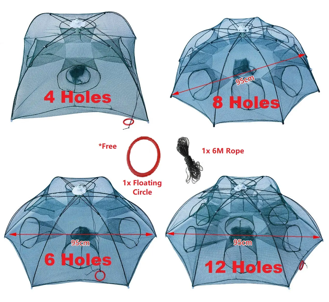 Jaring ikan Portable Fishing Net Shrimp Cage Nylon Automatic Foldable Catch Fish Crab Baits Bait Equipment