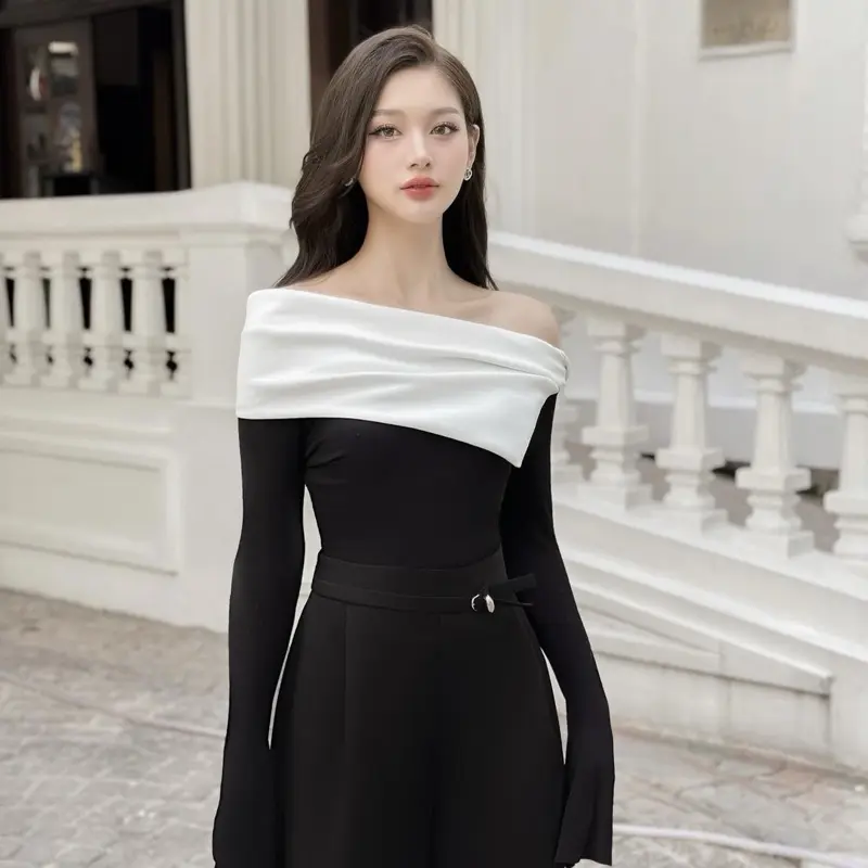 ￼[EM Design] Áo trễ vai dài tay Mia thanh lịch sang chảnh tiểu thư siêu xinh