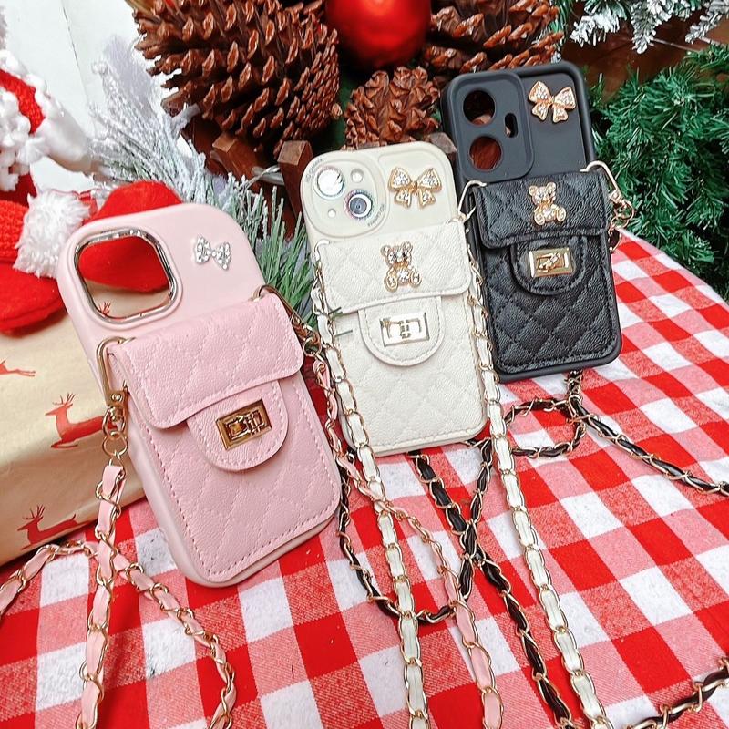 [OPPO + TẶNG KẸP HOA SỨ 8cm] . ốp đeo chéo kèm charm gấu nơ - bảo vệ cam - đeo đi du lịch tiện dụng - kèm ví để thẻ để tiền ốpdẻo lưng ốp điện thoại 6