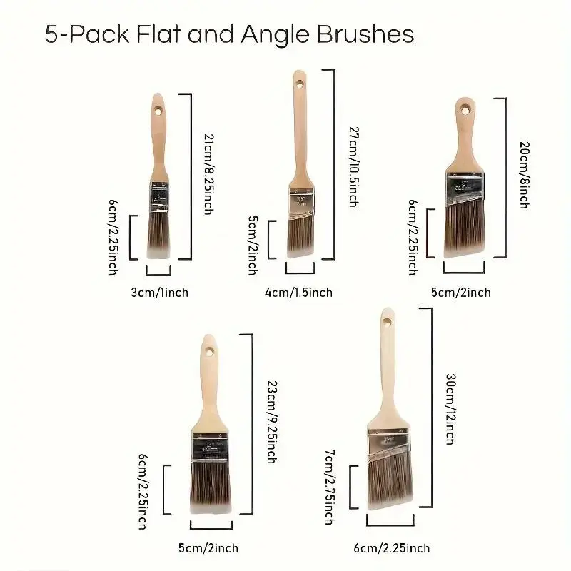 Professional Paint Brush Set, 5 Counts/set Nylon/Polyester Flat Paint Brush Set, Paint Brush for Wall, Ceiling, Deck, Fence, Door, Window 1