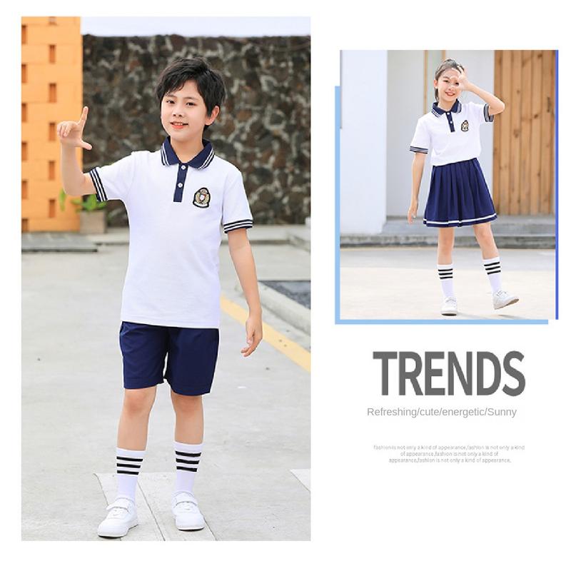 Product Introduction of New Summer Uniform Set for Primary School Students, Kindergarten Sports Style Fashion School Uniform, Group Performance Costume 10