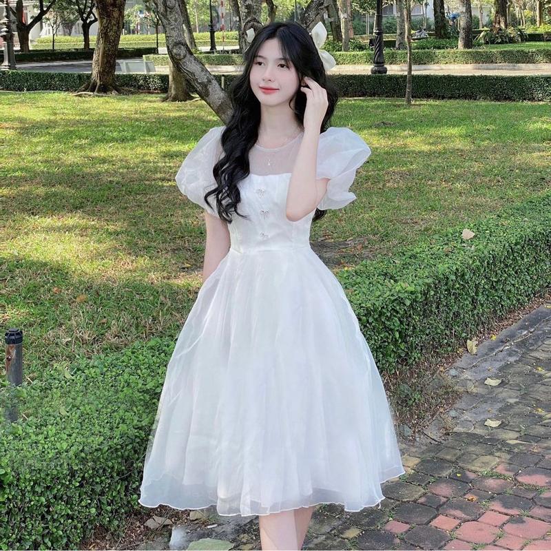 (Loại 1) Đầm công chúa tay phồng (tặng kèm 3 nơ) [FREESHIP] mặc sinh nhật, dự tiệc, kỷ yếu Nữ Voan Women Dress 1