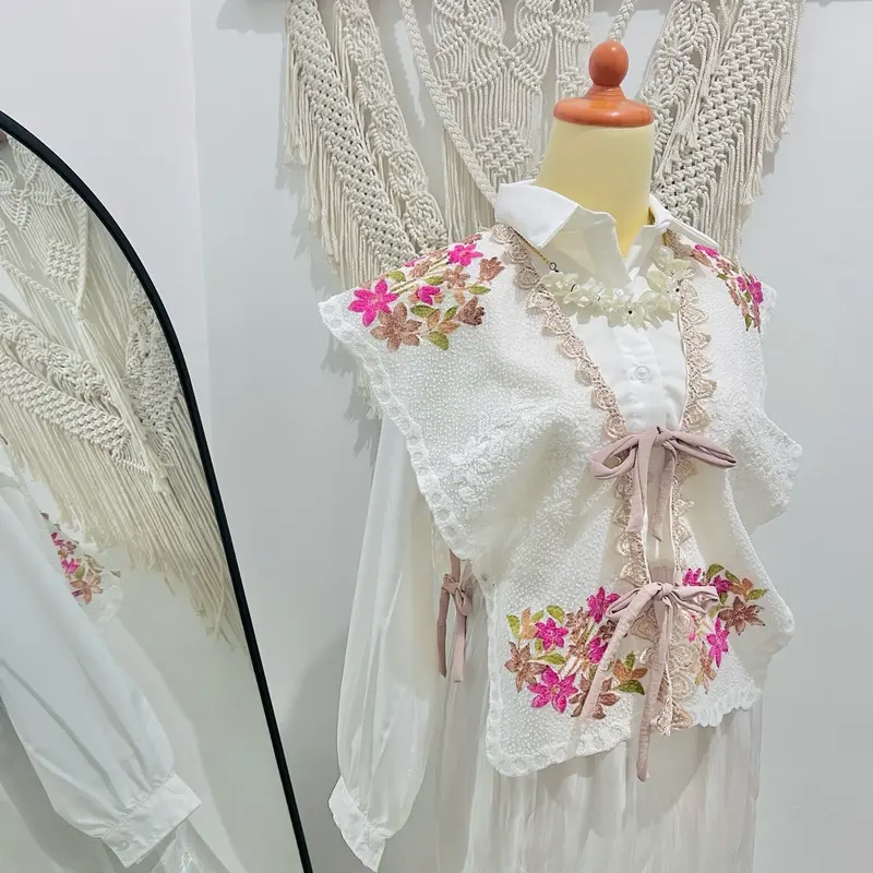 OUTER VEST BORDIR ATASAN PRETTY WANITA FLERA BY RNO Katun Poliester Polos Bunga Putih Baju Muslim Cardigan 2