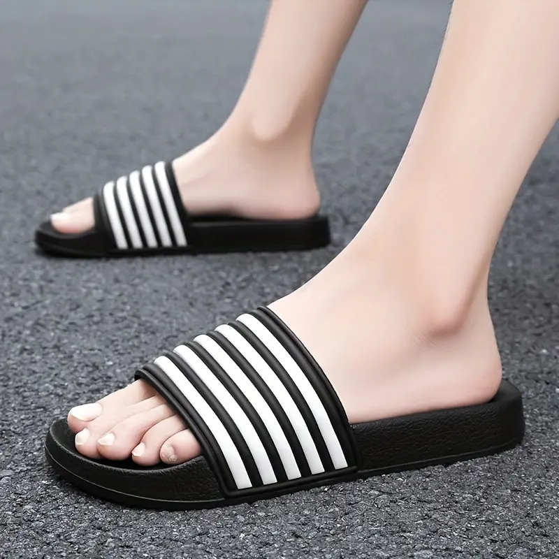 Men's Trendy Striped Open-Toe Slippers, Non-Slip Durable Indoor/Outdoor Footwear for All Seasons 4