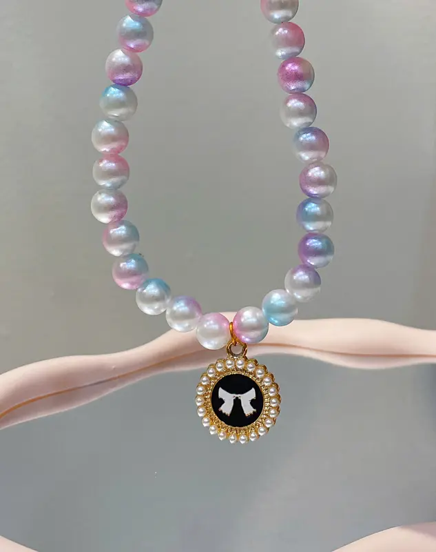 Dây Đeo Cổ Mèo, Chó Cưng Dễ Thương, Vòng Hạt Châu Ánh Tím Đa Sắc Mix Charm Ngộ Nghĩnh 6