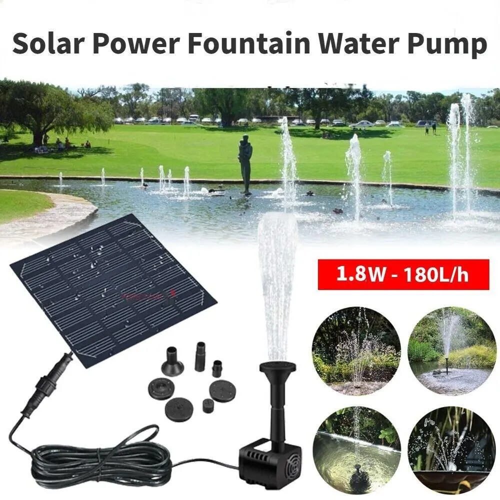 Bộ Đài Phun Nước Năng Lượng Mặt Trời, 1.8W, 180L / H, Bơm Nước Nổi Chìm, Siêu Yên Tĩnh, Thích Hợp Cho Ngoài Trời, Vòi Hoa Sen Cho Chim, Bể, Vườn Và Sân, Trang Trí